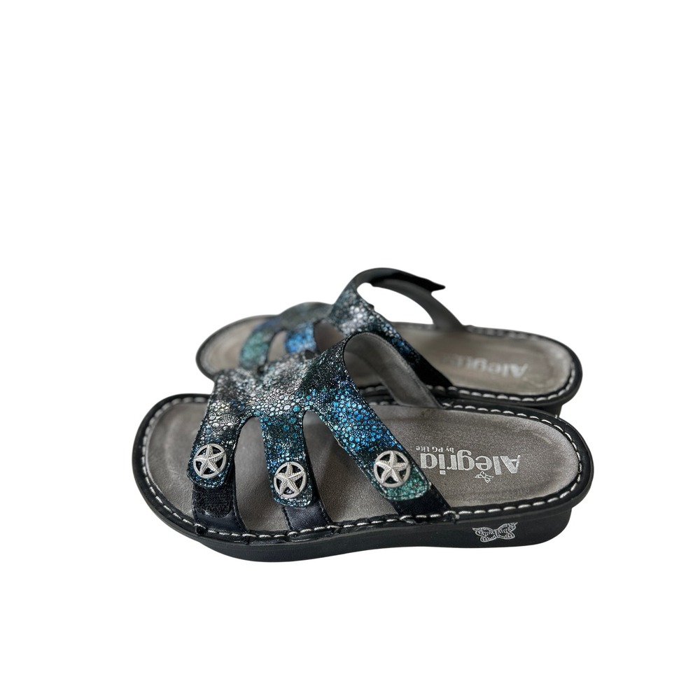 Alegria Venice Sandals Deep Sea Blue Glitter Finish Size 37 6.5 Wedge